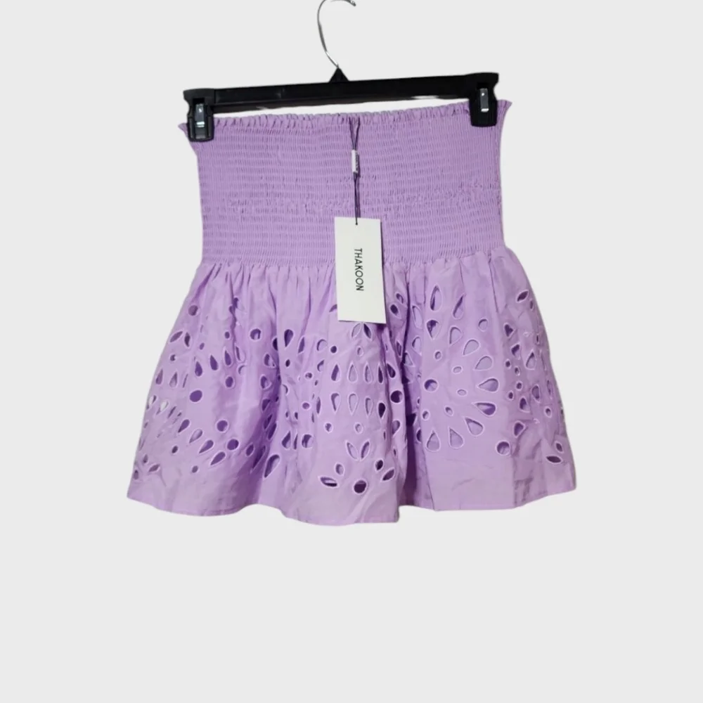 New Thakoon Eyelet Smocked Waist Miniskirt In Lilac